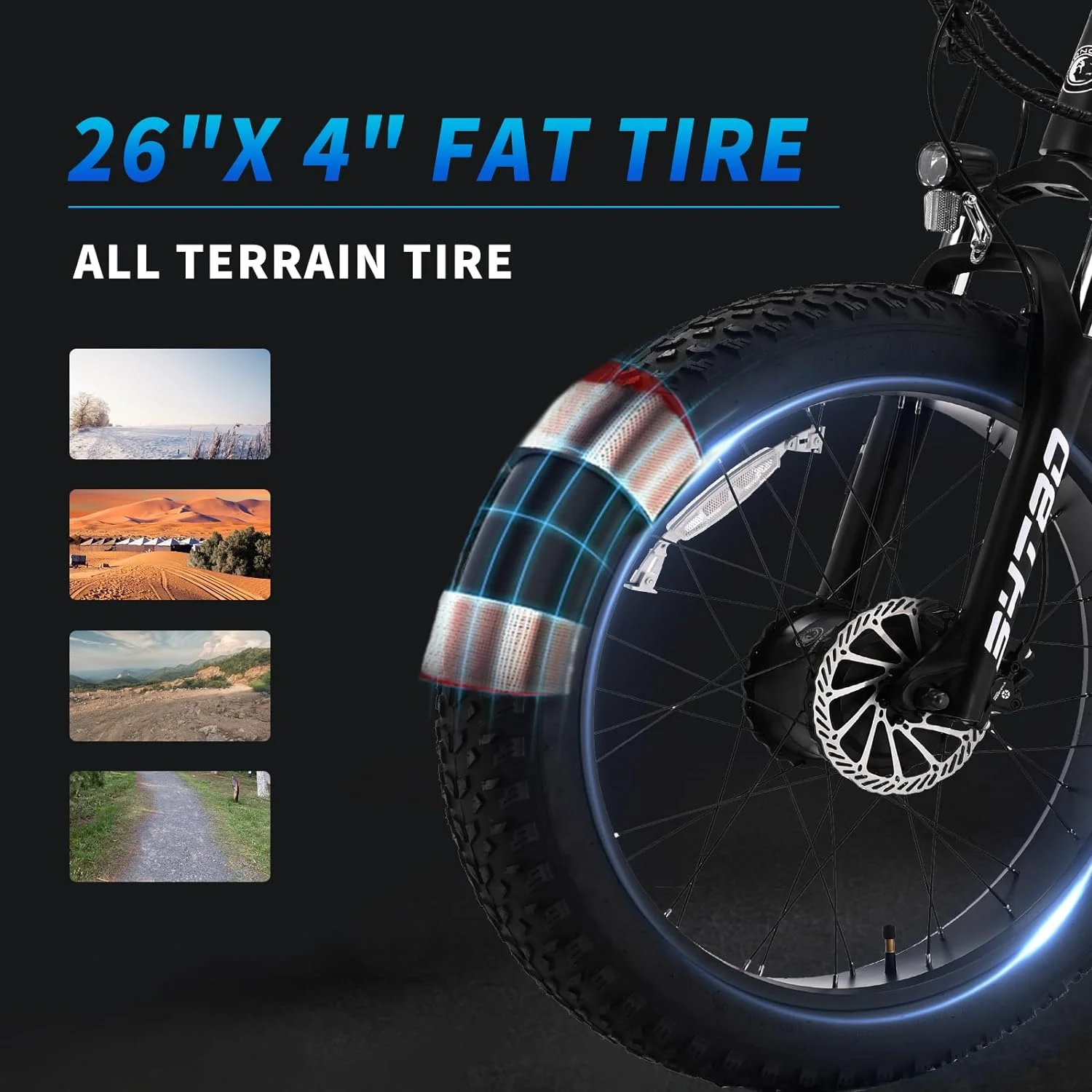 FICISOG 26" x 4" Adult Fat Tire Electric Bike , 500Wx2 Dual Motor AWD MTB, All Terrain Ebikes, 48V 15AH Removable Battery, 20MPH 7-Speed Mountain Electric Bicycle,1 Motor Range 30-45 Miles
