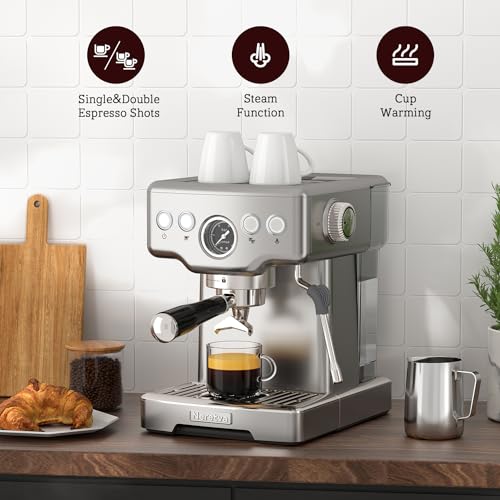 Neretva 15 Bar Espresso Machine with Milk Frother Steam Wand for Cappuccino, Latte, Macchiato, 1450W Professional Coffee Machine 1.8L Removable Water Tank For Home Barista