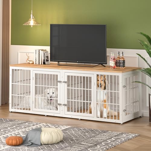 48 Inch Heavy Duty Dog Crate Furniture for Large Dogs, Decorative Pet House End Table, Extra Large Wooden Cage Kennel Furniture Indoor, Natural and White