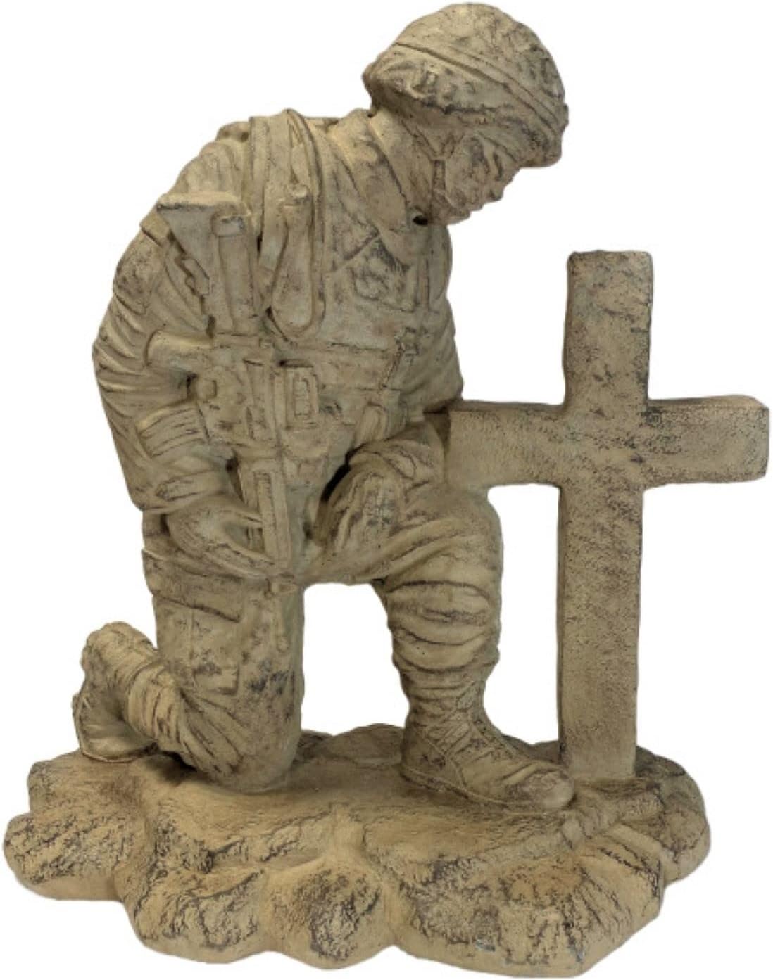 Solid Rock Stoneworks Kneeling Soldier At Cross Stone Military Statue 22in Tall