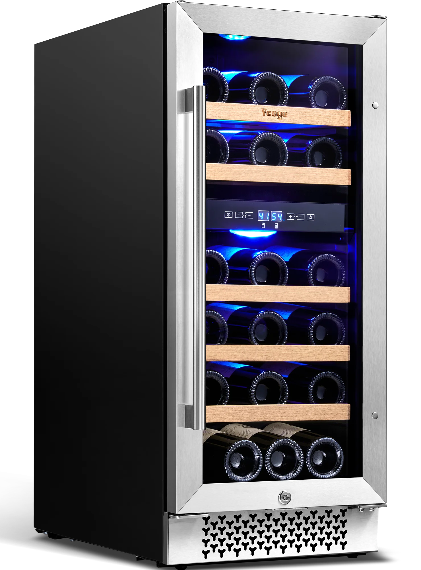 Yeego 15" Mini Wine Cooler Fridge, 28 Bottle Dual Zone Wine Refrigerator with Stainless Steel Tempered Glass Door, Freestanding and Built-in