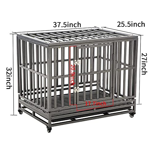 LUCKUP Heavy Duty Dog Cage Metal Kennel and Crate for Medium and Large Dogs, Pet Playpen with Four Wheels,Easy to Install,42 inch,Black