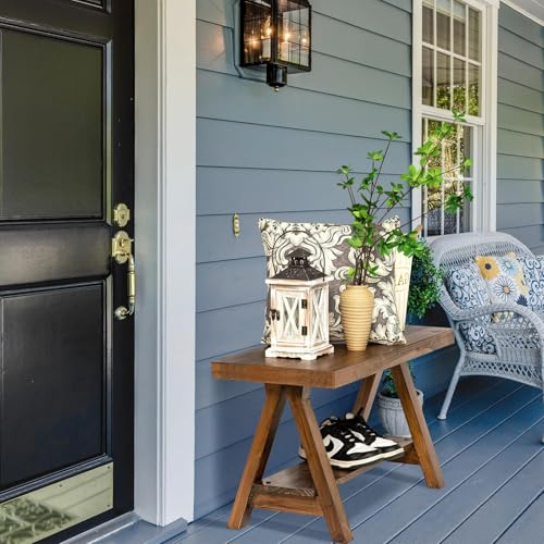 Wnutrees 43" Farmhouse Wood Bench, Long Rustic Indoor Storage Bench for Entryway, Living Room, Dining Room, Solid Wood Construction, Original Wood