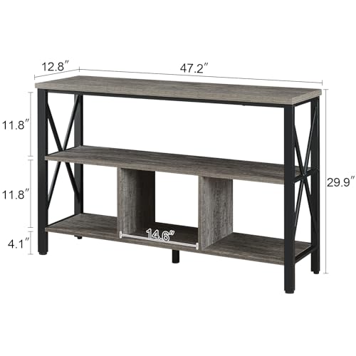 HOMBAZAAR Entryway Console Table, 47-inch Rustic Entryway Table with Storage, 3-Tier Hallway Tables with Shelves, Industrial Foyer Table for Living Room, Hallway, Entryway, Brown