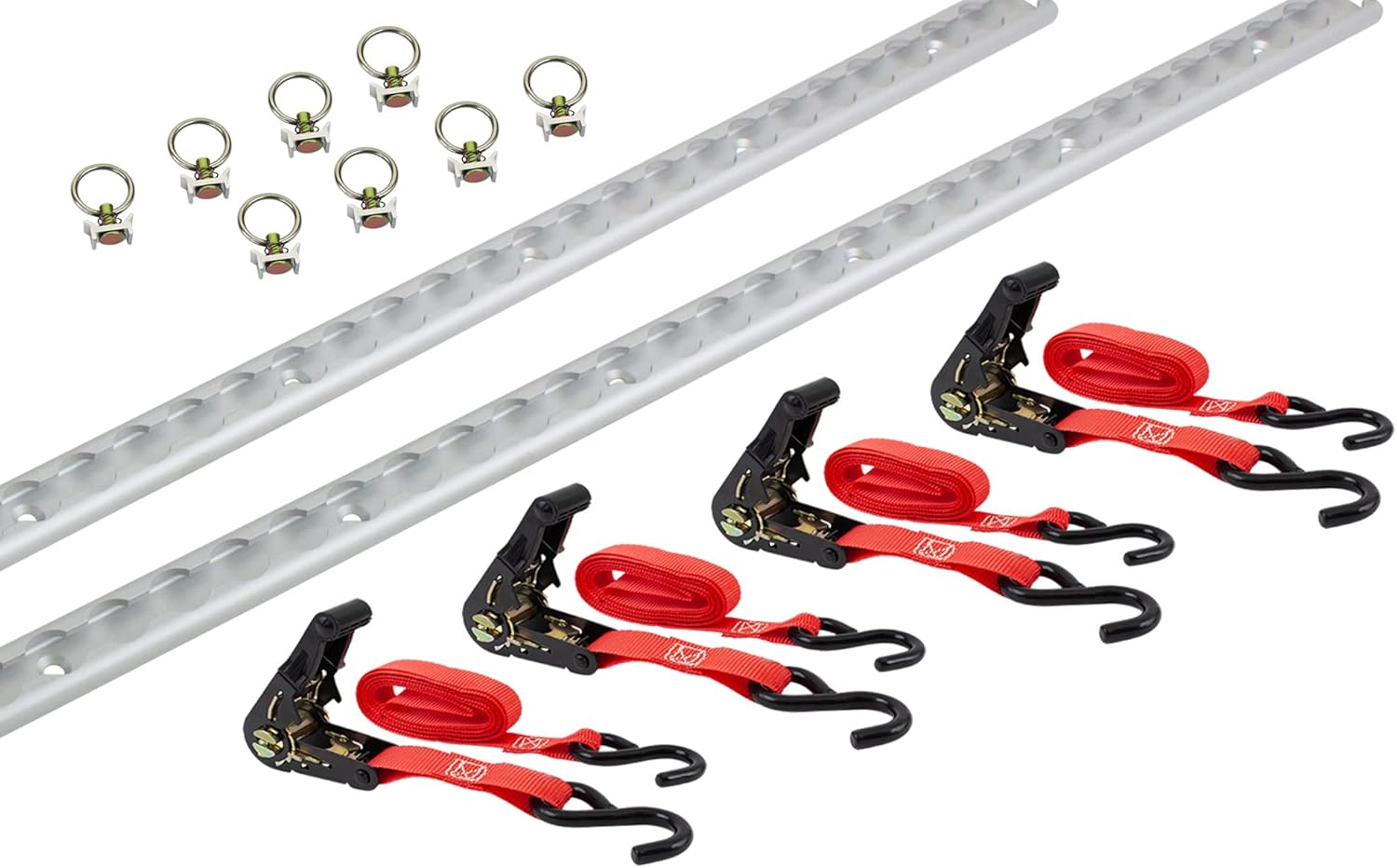 Mytee Products Heavy Duty Aluminum 4ft L-Track (4 Pcs) w/L-Track Stud Stainless Steel Ring (16 Pcs) Tie Down System for Enclosed Trailers and Cargo Vans
