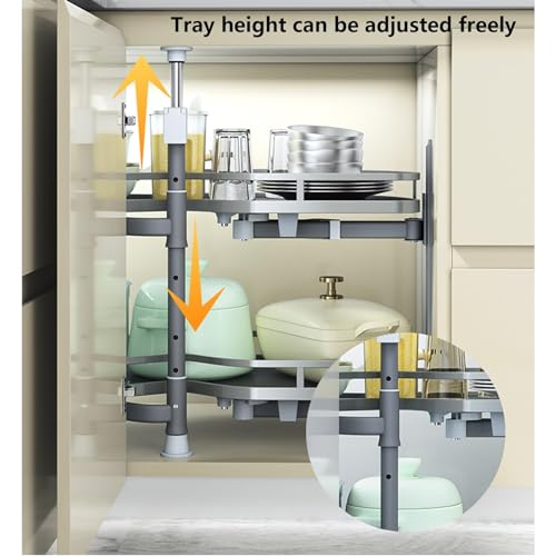 Spice Rack, Organizer Kitchen Organizer 2-Tier Grey Left Hand Corner Pull Out Shelf Kitchen Cabinet Cupboard Carousel Storage Rack