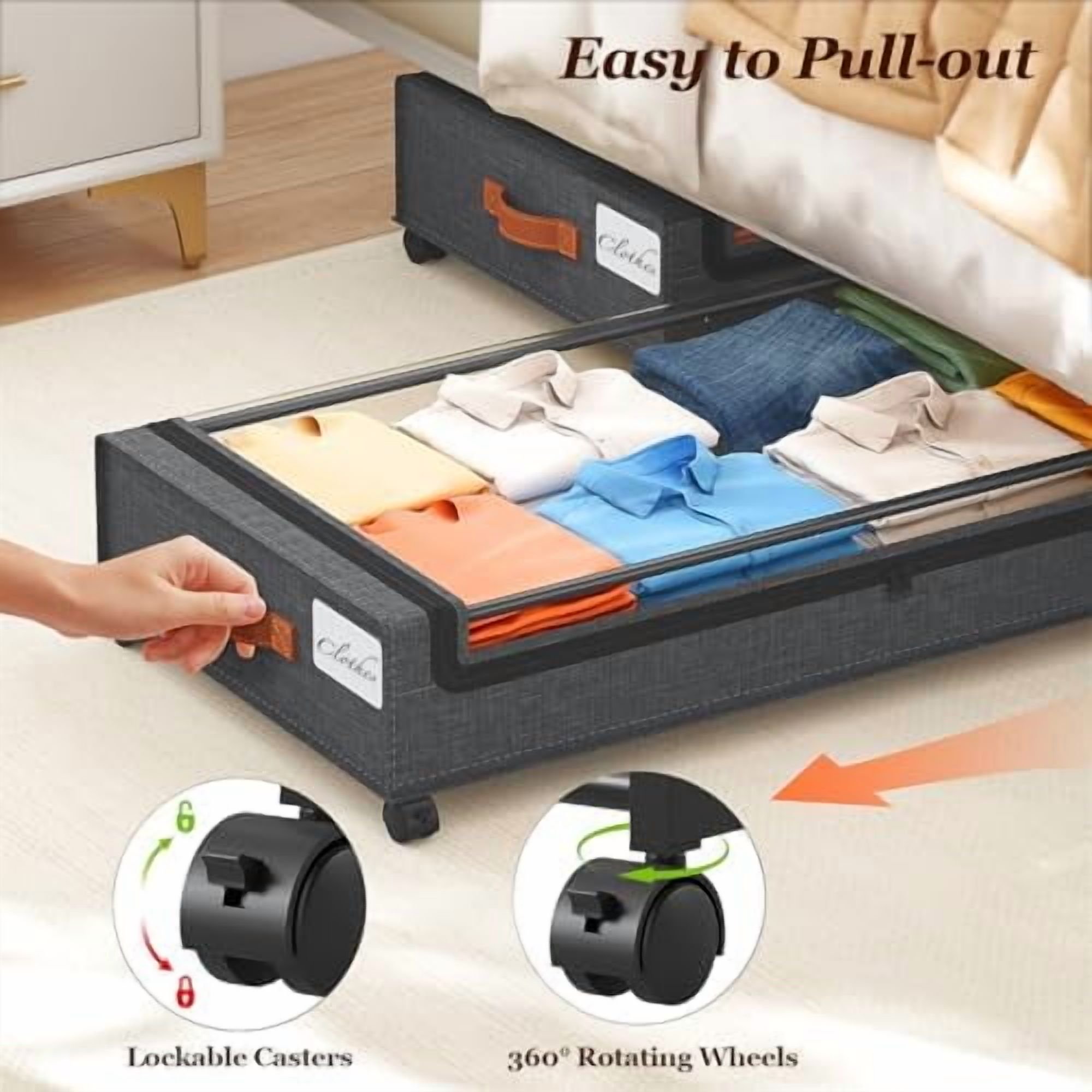 Under Bed Storage with Wheels 2 Pack, 85L Extra Large Under Bed Storage Containers with Metal Frame &amp; Clear Lid, Rolling Underbed Organizer Bins Drawers for Clothes, Shoes, Blankets, Hemp Grey