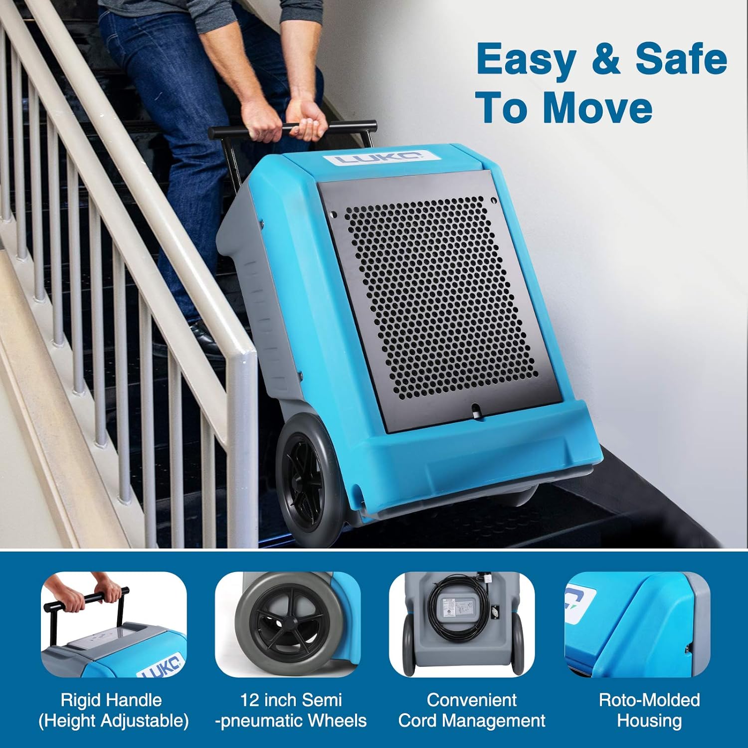 LUKO 230 Pints Commercial Dehumidifier with Pump & 25.5 FT Long Drain Hose, Portable Roto-Molded Industrial Dehumidifier for Efficient Water Damage Restoration, Construction Drying, Commercial Rental