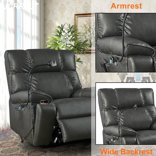 2 Motor Lay Flat Recliner Chair with Adjustable Phone Holder, Power Lift Assist Recliner with Cup Holder, Oversized Leather Sleeping Arm Chair, Massage Heating Home Theater Recliner (Brown)