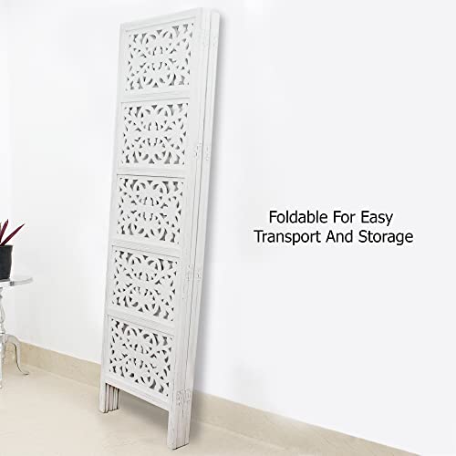 Room Divider Wood Screen - Ghanti Bells Antique Brown - 4 Panel Folding 72 x 80 - Assembled Hand Carved Decorative Functional Versatile Portable Partition Reversible Privacy Boho - COTTON CRAFT