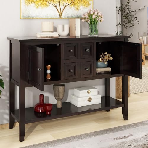 Farmhouse Sideboard Buffet Cabinet Kitchen Sideboard Cabinet with Storage Drawers and Bottom Shelf for Entryway Hallway Foyer Table Cupboard Coffee Bar Cabinet (46" Blue