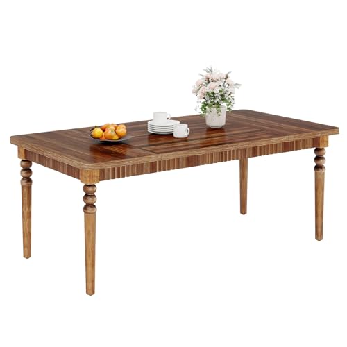 Tribesigns Farmhouse Dining Table for 4-6 People, Rectangular Kitchen Table with Wood Turned Legs, 63-Inch Large Dining Room Table Dinner Table for Home Kitchen Furniture, Oak