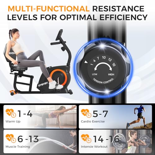 Recumbent Exercise Bike, Recumbent Stationary Bike for Home, Recumbent Bike with 400LB Weight Capacity Whisper-Quiet 16 Levels Magnetic Resistance Heart Rate Handle and Multi-Function LCD Comfortable Seat