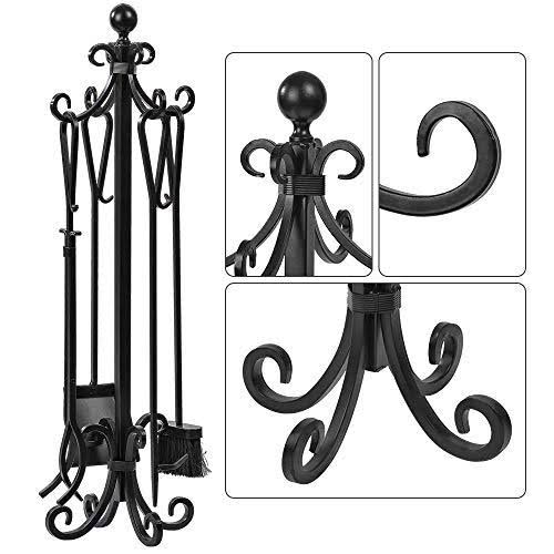 Amagabeli 5 Pieces Scroll Fireplace Tools Cast Iron Indoor Firewood Tools with L