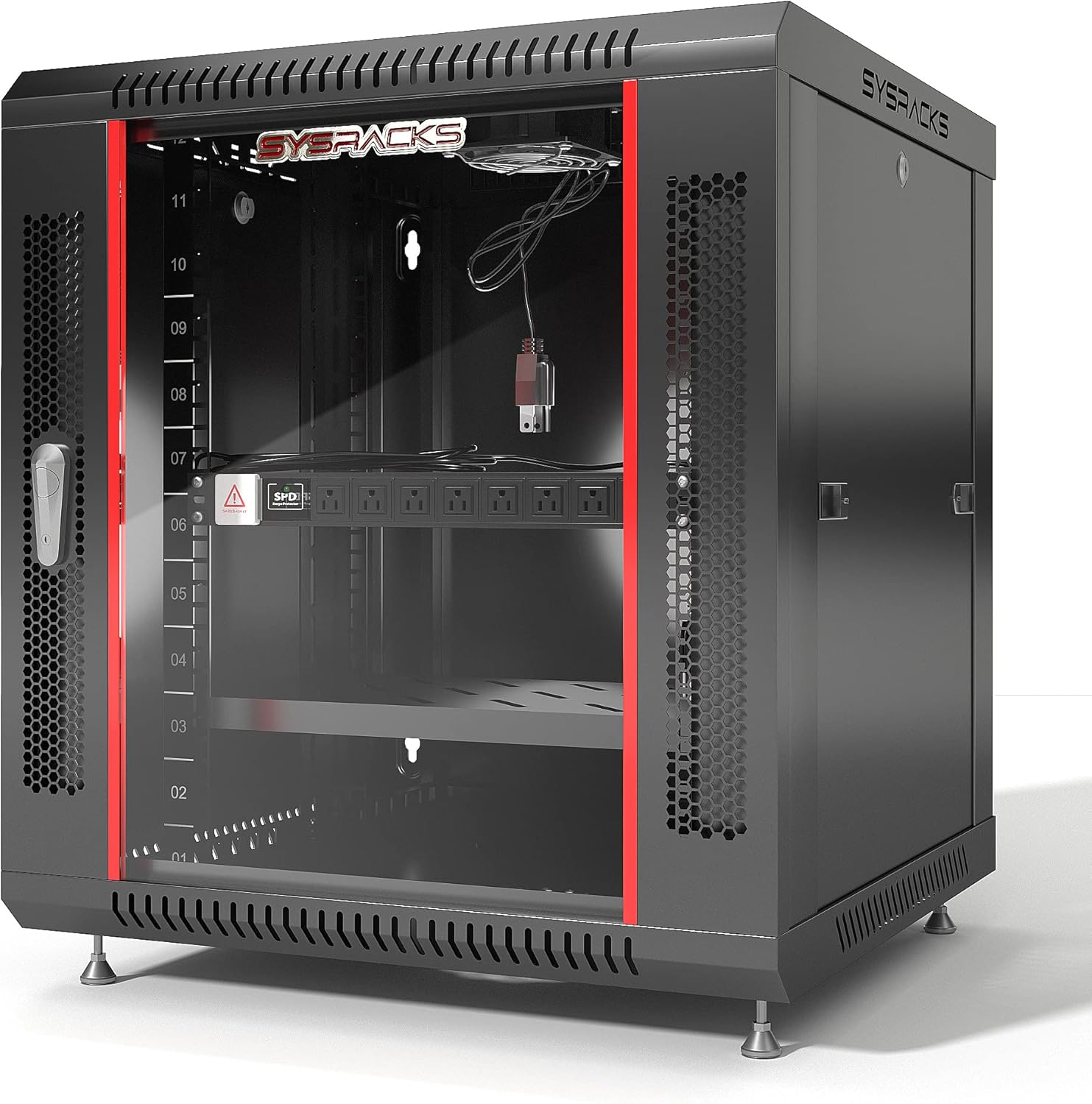 Sysracks 12 U Server Rack 35 Inch Deep Network Cabinet Under Desk Portable Locking Data Enclosure - PDU/Casters/Fan/Shelf/Hardware/PDU/Black