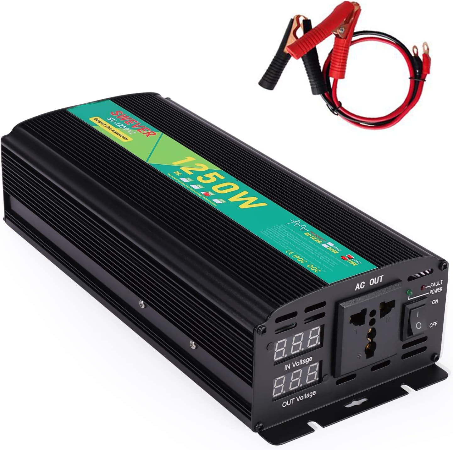 2000W Pure Sine Wave Power Inverter DC 12V to AC 110V, Car Power Converter with Digital LED Display for Car RV Boat Home Solar System and Emergency (2000W, 12V)