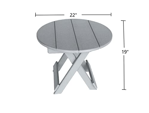 Round Outdoor Patio Side Table - Poly Folding Side Table - 22" Diameter Side Table for Your Adirondack Chairs (Weatherwood)