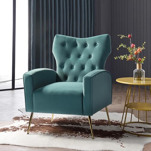 Blue Accent Chair in Living Room with Armchair with Scoop arm, Bedroom, Apartment, Studio, Office, Waiting Room. (Foam + Mid-Century Modern + Teal + Polyester + Primary Living Space)