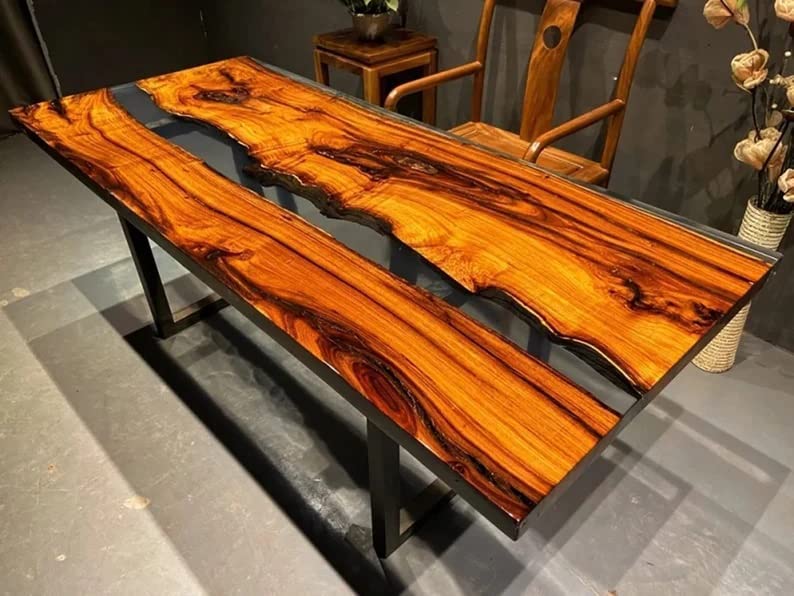 Personalized LARGE EPOXY TABLE, Resin Dining Table for 2, 4, 6, 8 River Dining Table Top, Wood Epoxy Coffee Table Top, Living Room Table (without Stand, 48 x 24inches)