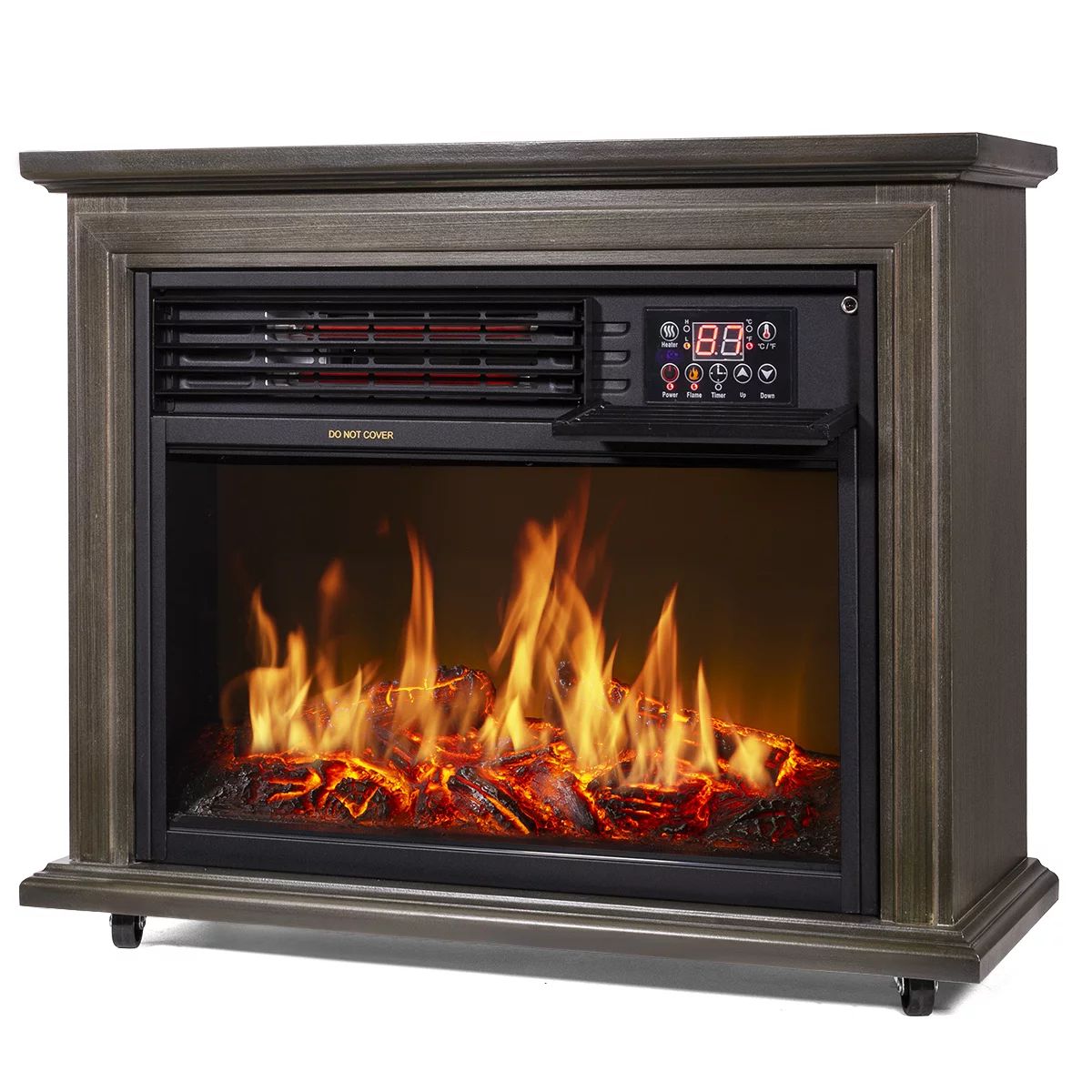 XtremepowerUS Electric Fireplace Heater Infrared Quartz Timer Remote Controller with Caster, 1500W