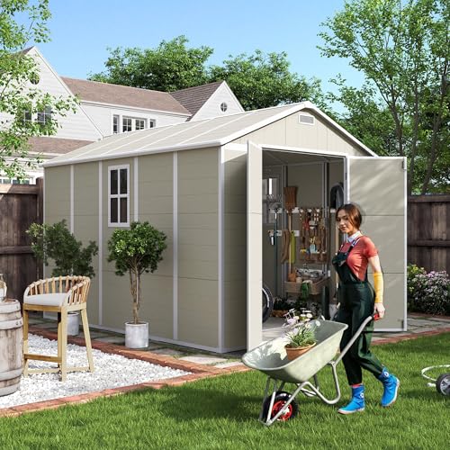 UDPATIO Outdoor Resin Storage Shed 6x4.5 FT, Plastic Garden Shed for Bike, Garbage Can, Tool, Outside Sheds with Lockable Door for Backyard, Patio, Lawn, Grey & White
