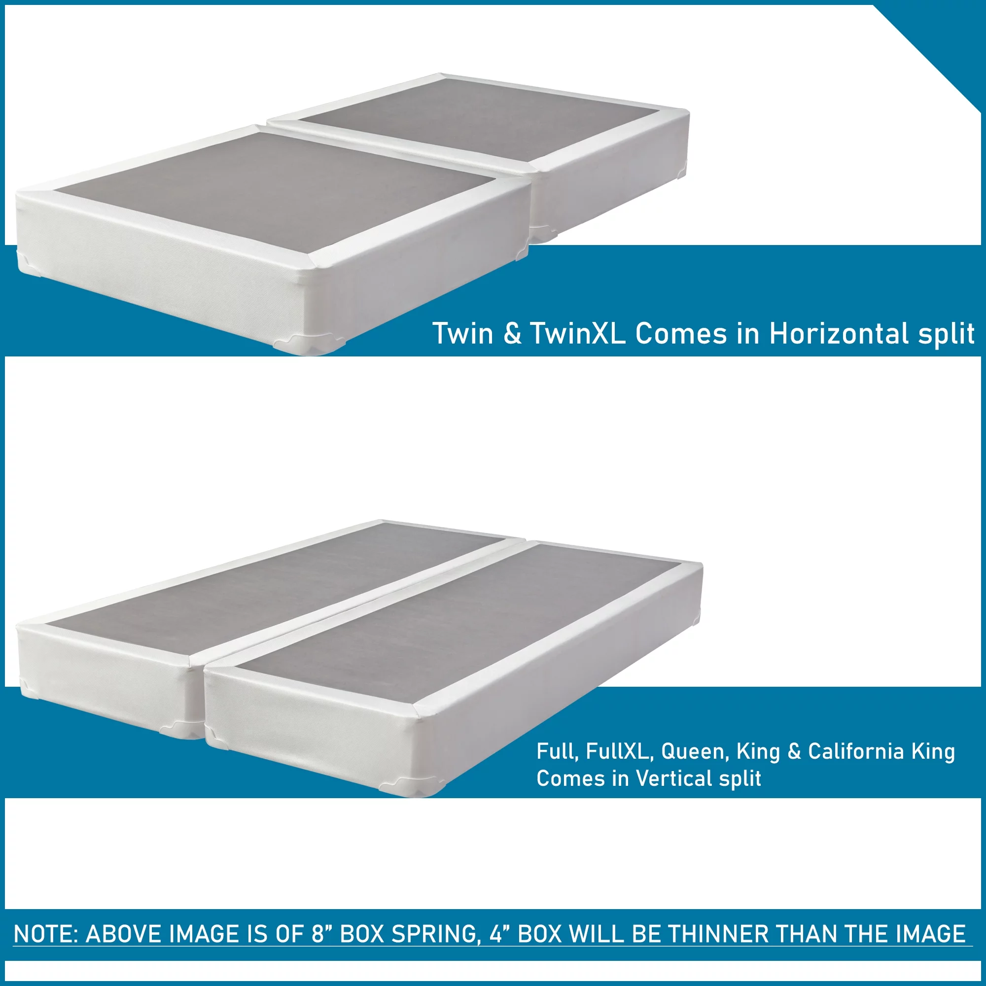 Wayton, 4" Split Fully Assembled Wood Box Spring for Mattress, Twin, White