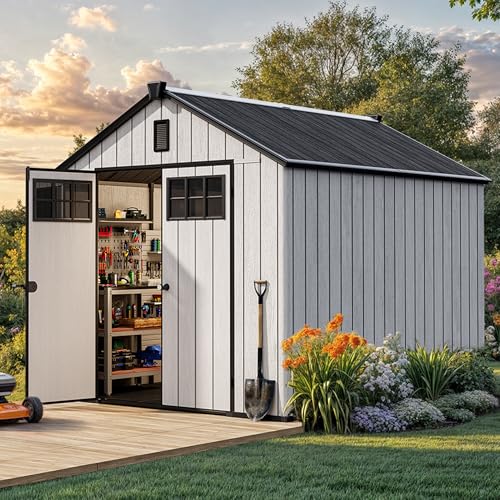 YITAHOME 8x6.2FT Outdoor Storage Shed w/o Floor, All-Weather Plastic Shed with Lockable Doors, Window & Vents, Plastic Tool Shed for Backyard, Patio, Poolside, Lawn, Gray