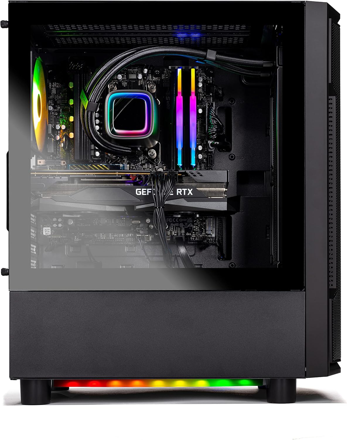 Skytech Gaming Skytech Shadow Gaming PC Desktop – AMD Ryzen 5 7600X 4.7 GHz, RTX 3060 Ti, 1TB NVME SSD, 32G DDR5 RGB, 600W Gold PSU, 240mm AIO, AC Wi-Fi, Windows 11 Home 64-bit,Black