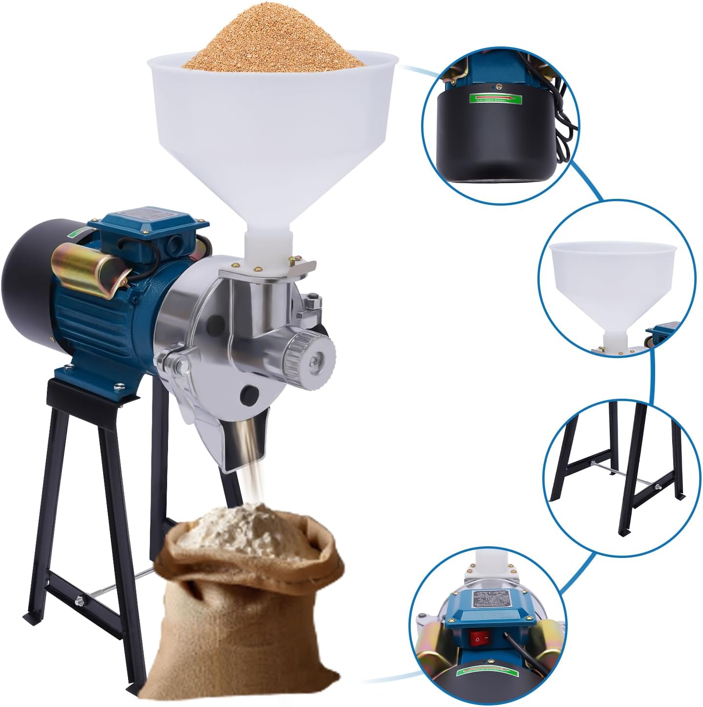 Electric Grain Mill Grinder, 2200W Wet&Dry Cereals Grinder, Commercial Grain Grinder Corn Mill, Heavy Duty Grain Grinder Machine 110V, Wheat Feed Mill Flour Mill with Funnel