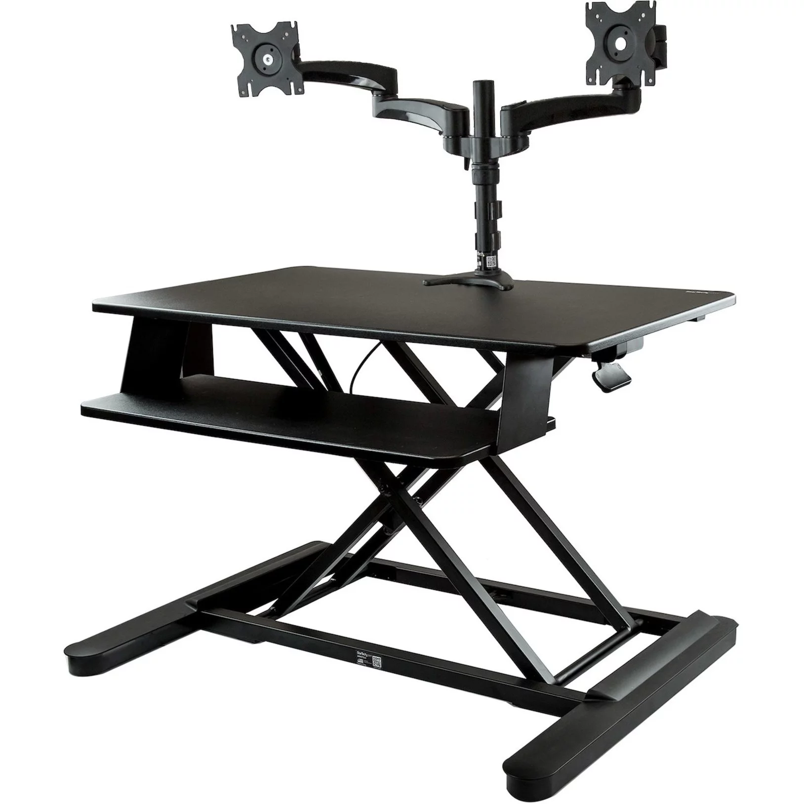 StarTech.com Dual Monitor Sit Stand Desk Converter, 35" Wide, Height Adjustable Standing Desk Solution -Dual Arms for up to 24" Monitors