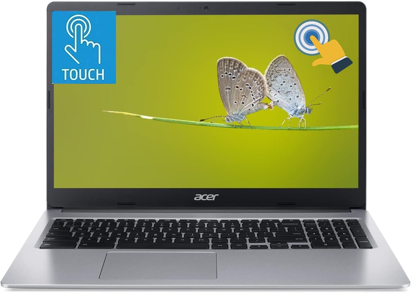 acer 15" HD Premium Touchscreen Chromebook, Intel Celeron N Processor 2.78GHz Turbo Speed, 4GB Ram, 64GB SSD, Ultra-Fast WiFi Up to 1700 Mbps, Full Size Keyboard, Chrome OS, Arctic Silver (Renewed)