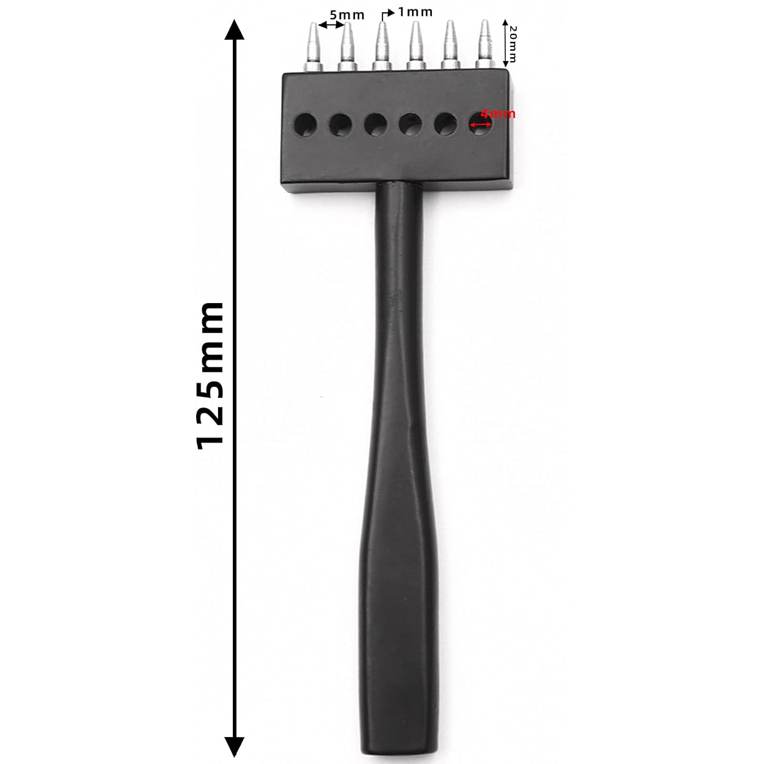 N/C Leather Craft Tool Hole Punches 4MM 2/4/6 Prong Row Hole Puncher Tool for Belts Watch Bands of Suture Leather Working DIY.(Black)