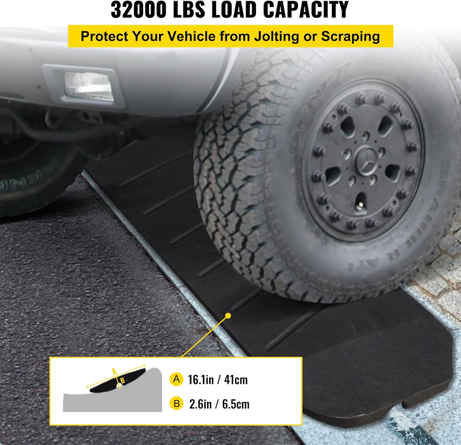 VEVOR Curb Ramp, 5 Pack Rubber Driveway Ramps, Heavy Duty 32000 lbs Weight Capacity Threshold Ramp, 2.6 inch High Curbside Bridge Ramps for Loading Dock Garage Sidewalk, Expandable Full Ramp Set