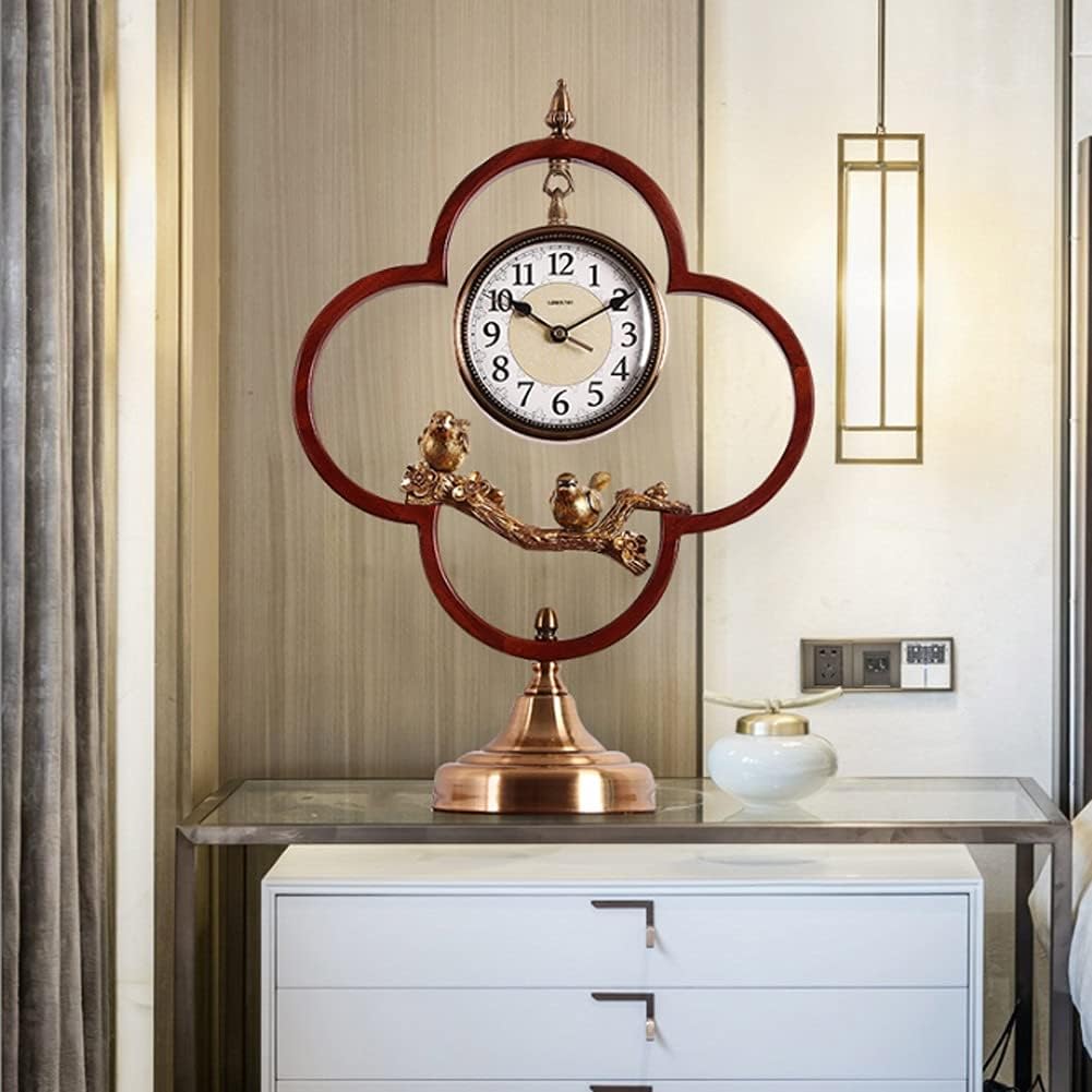 New Chinese Style Desk Clock Living Room Solid Wood Desk Clock European Style Retro Home Decoration Clock Old Fashioned Desk Clock