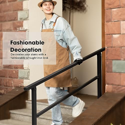 VIVOSUN Outdoor Handrail, 6 Step Stair Handrail, 83" x 36" Fits 1 to 6 Steps, Wrought Mattle Iron Handrail for Concrete Steps, Porch Steps, One-step Assembly, Black
