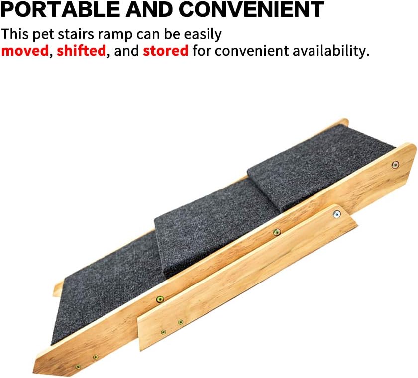 MEWANG Wood Pet Stairs/Pet Steps - Foldable 3 Levels Dog Stairs & Ramp Perfect for Beds and Cars - Portable Dog/Cat Ladder Up to 110 Pounds