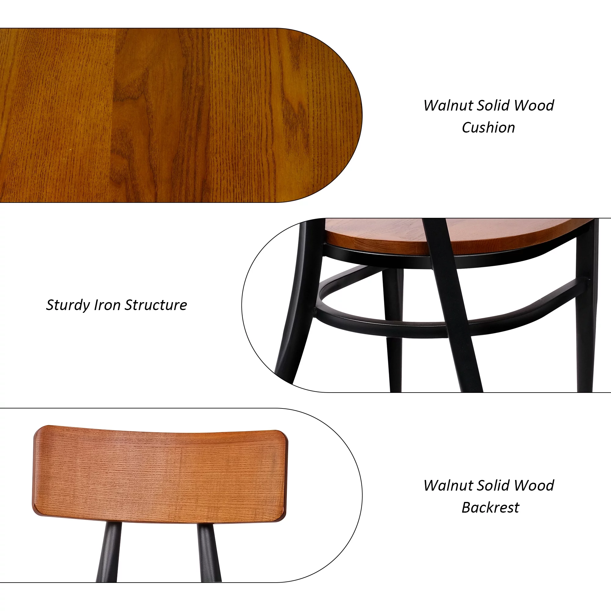 Mid Century Modern Dining Chairs Set of 2, Hollow Back & Solid Wood Seat, Simple Chair for Dining Room, Kitchen, Living Room, Bistro, Walnut Wooden