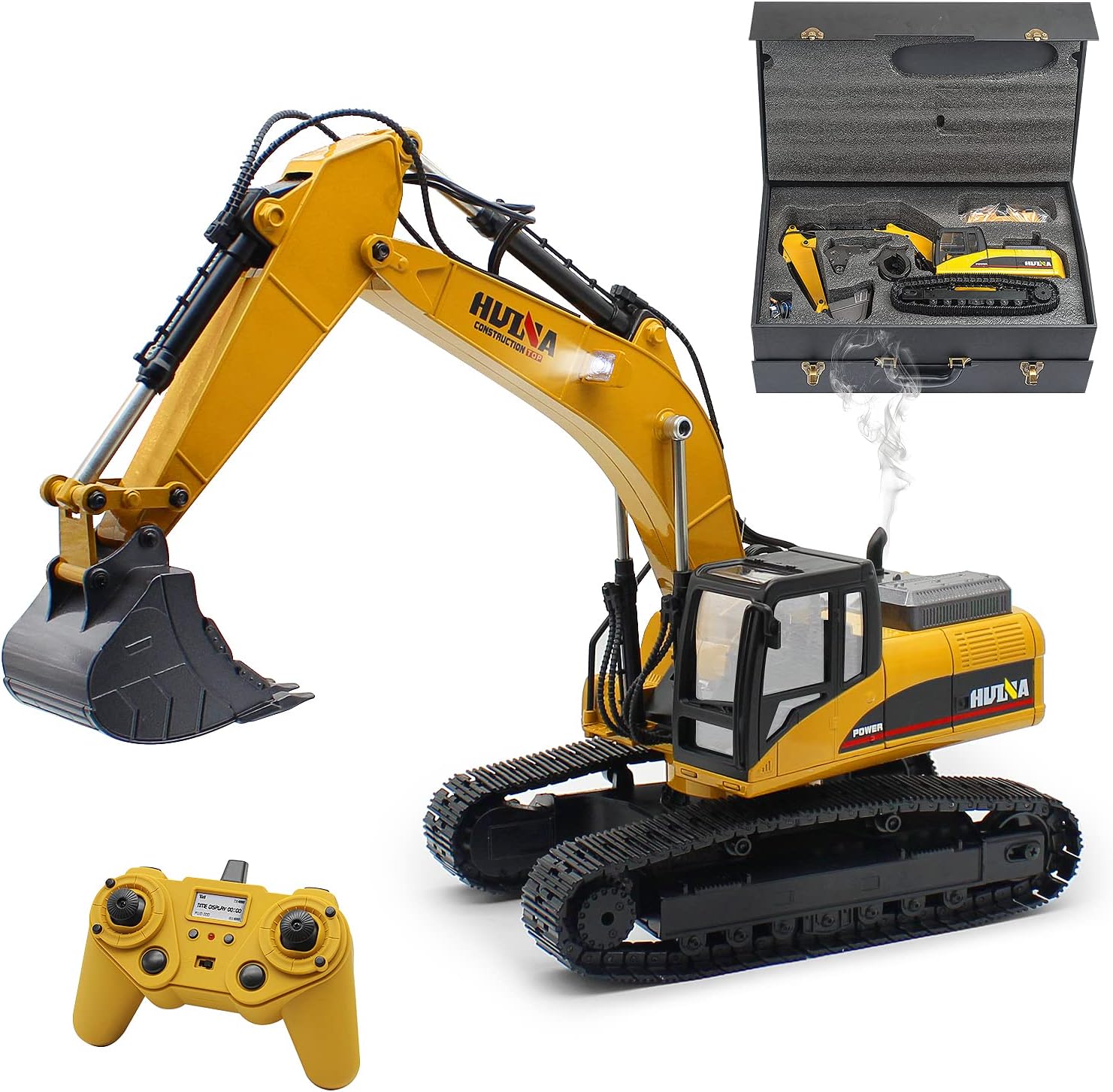 Mostop Remote Control Excavator for Adults 23 Channel Hobby RC Excavator 1/14 Scale Full Metal RC Shovel Loader Tractor Construction Vehicles RC Excavator Digger Toy with Real Smoke, Carries 180 Lbs