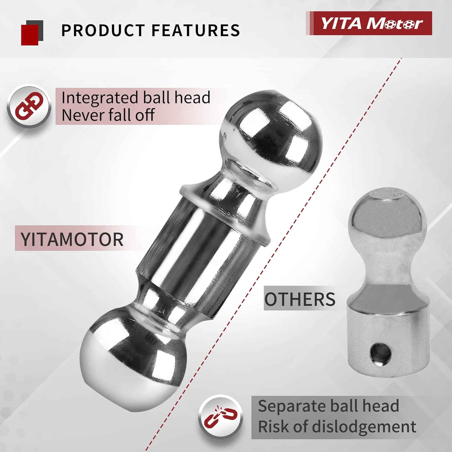 YITAMOTOR Adjustable Trailer Hitch Ball Mount, Fits 2.5-Inch Receiver, 6-Inch Drop Hitch w/Forged Aluminum Shank, 2-Inch and 2-5/16-Inch Combo Stainless Steel Tow Balls with Double Pin Key Locks