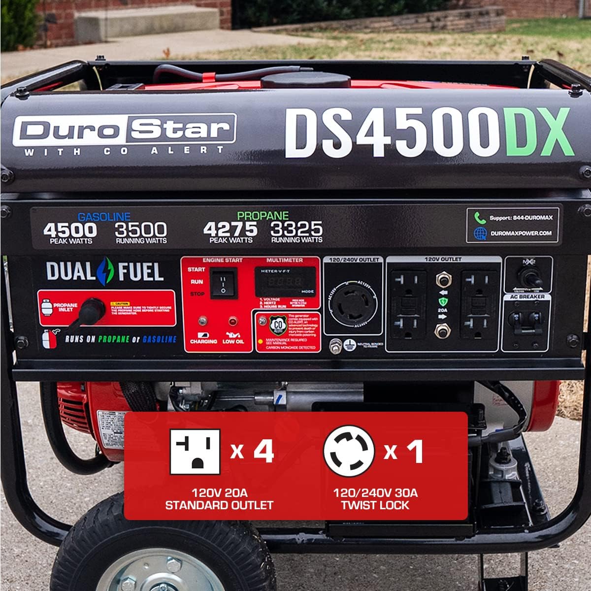 DS4850EH Dual Fuel Portable Generator-4850 Watt Gas or Propane Powered Electric Start-Camping & RV Ready, 50 State Approved, Red/Black
