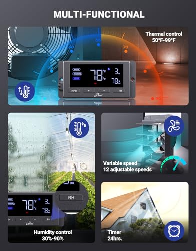 iLiving Wall Mounted Shutter Exhaust Fan, Automatic Shutter, Temperature and Humidity Controls with Variable Speed, at 1600 RPM DC Motor