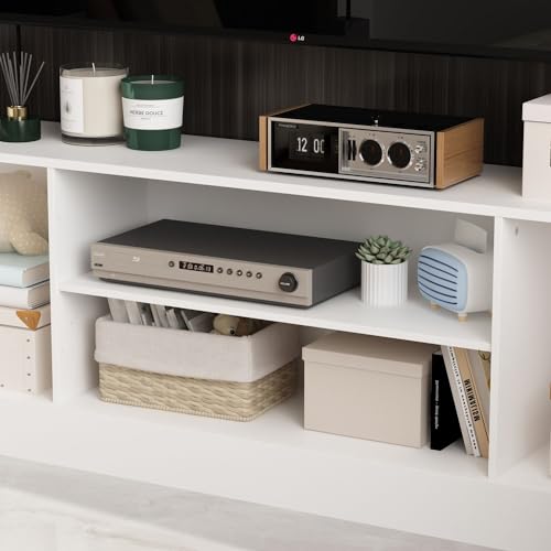 Entertainment Center with Bookshelves Modern Media Center with Open Shelves & Bridge TV Wall Unit with Doors, for Living Room White (81.1”W x 11.8”D x 70.9”H)
