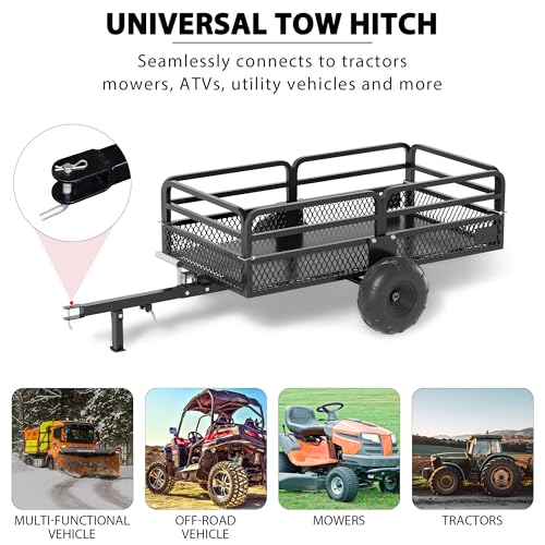 ATV Trailer Steel Dump Cart, Heavy Duty Carts with Wheels 1500lbs 15 cu. ft Capacity Utility Trailer Yard Garden Trailer W/Support feet & Removable Sides for Tractors, ATV, UTV, Lawn Mowers