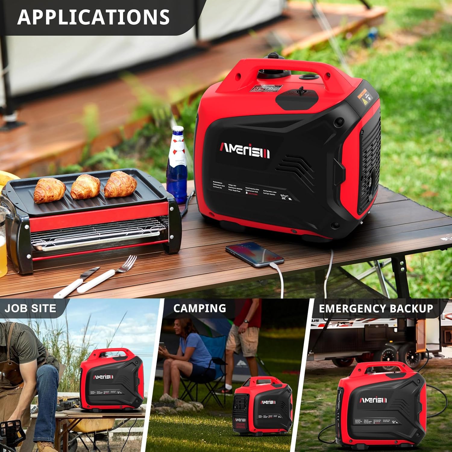 PowerSmart 2500-Watt Gas Powered Portable Inverter Generator - Ultral Light for Camping, RV Ready, Outdoor Use, Parallel Capability, EPA Compliant (AM5020) 2024 Version