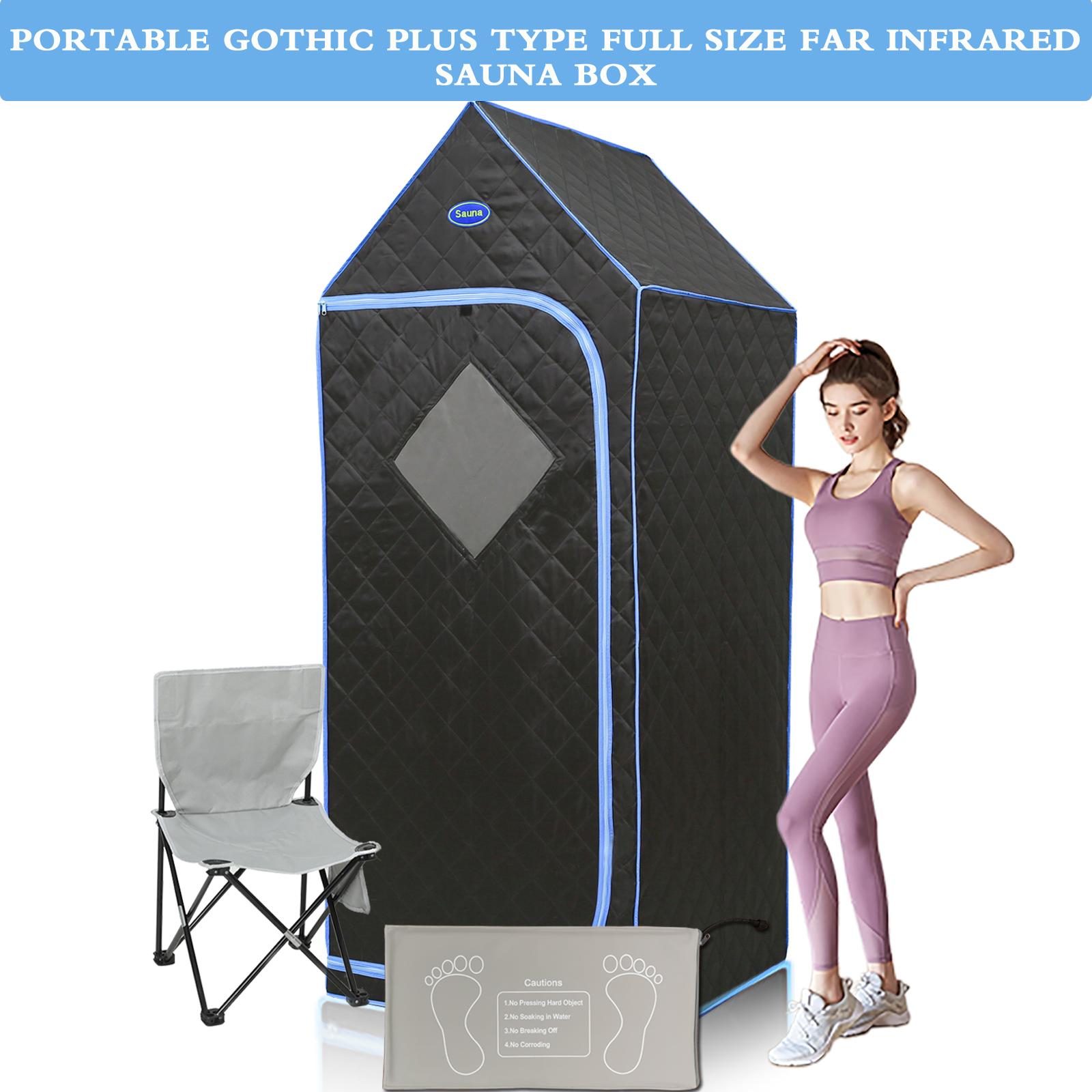 KUUFER 77"H Large Size Full Body Sauna, Gothic Roof Sauna House, Far Infrared Sauna Tent, Personal Home Sauna Spa, Fast Heating Sauna Box with Stainless Steel Pipe Connector, Black
