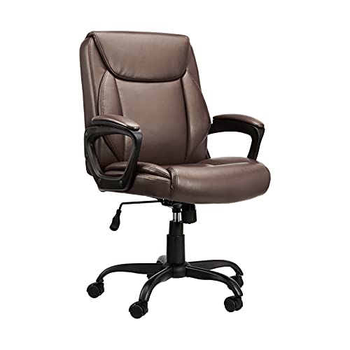 Amazon Basics Classic Puresoft PU Padded Mid-Back Height Adjustable Office Computer Desk Chair with Armrest, 26"D x 23.75"W x 42"H, Black