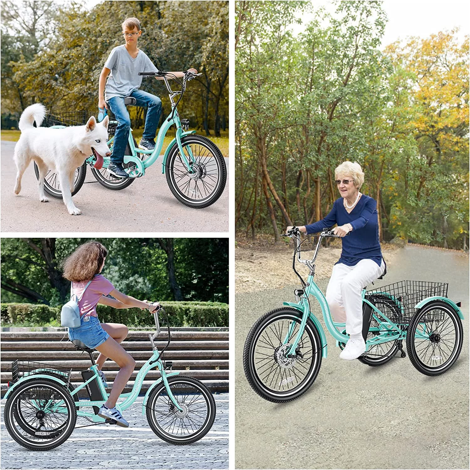 MOONCOOL 26" 7 Speed Electric Tricycle, 350W 36V 14.5Ah 350W 15MPH Lithium Battery UL Certified, 3 Wheel Electric Bicycle for Adults