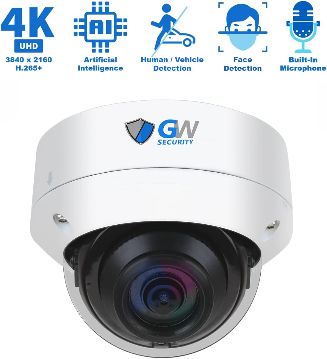 GW Security 32 Channel 12MP NVR UltraHD 4K (3840x2160) PoE Security Camera System with 32 x 4K (8MP) IP Microphone AI Dome Camera, 100ft Night Vision, Outdoor/Indoor Surveillance Camera