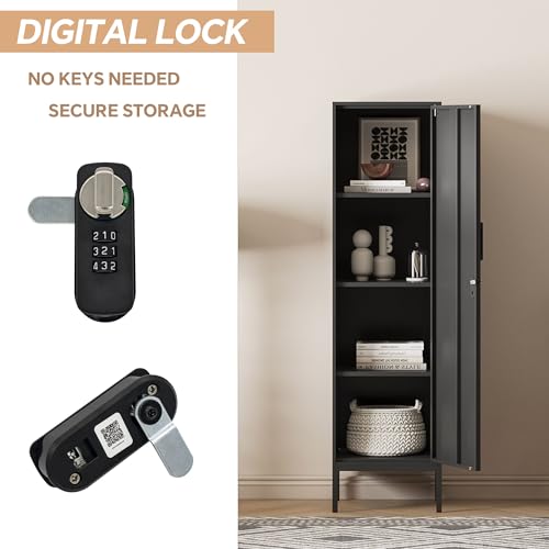 Metal Locker, Storage Cabinet with Digital Lock, Steel File Cabinet with 3 Adjustable Shelves for School, Living Room, Bedroom, Office (Green)
