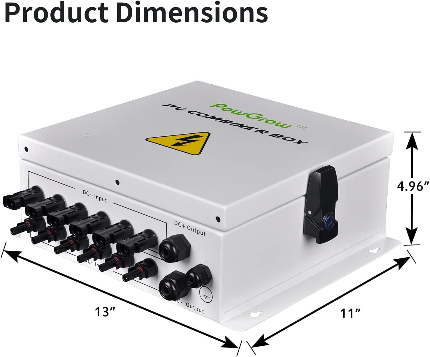 PowGrow PV Combiner Box, 6 String Solar Combiner Box with 15A Rated Current Fuse, Surge Protective Device and 63A Air Circuit Breaker for On/Off Grid Solar Panel System, Pre-Wired Cable, Metal Box